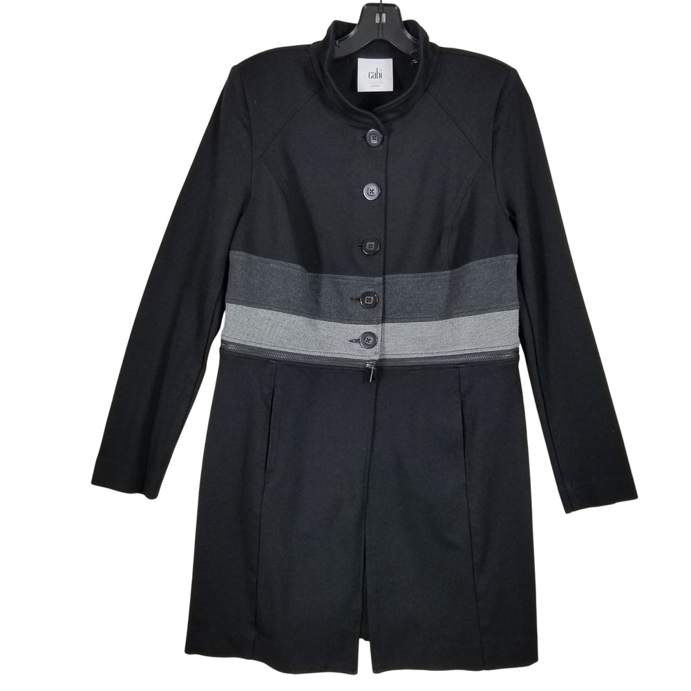 Cabi 3176 Zip-Off Topper Coat Black Grey Colorblock Ponte Knit Jacket Womens M